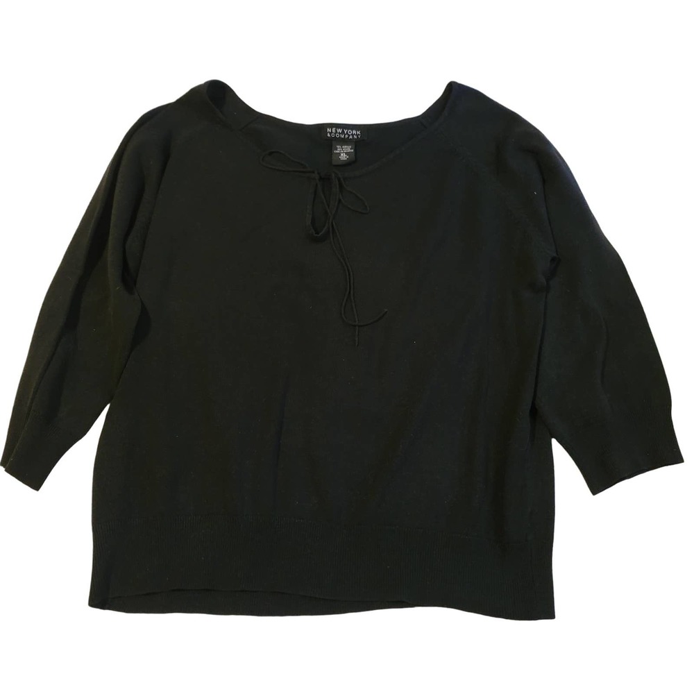 New York & Company Women's 3/4 Sleeve Sweater Black XL